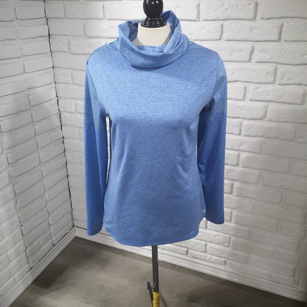 Danskin Now Dri More Ladies Size Medium Blue Long Sleeves Cowl Neck Athletic Top
